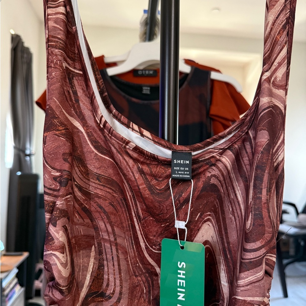 Marble Print Knitted Drawstring Sleeveless Dress